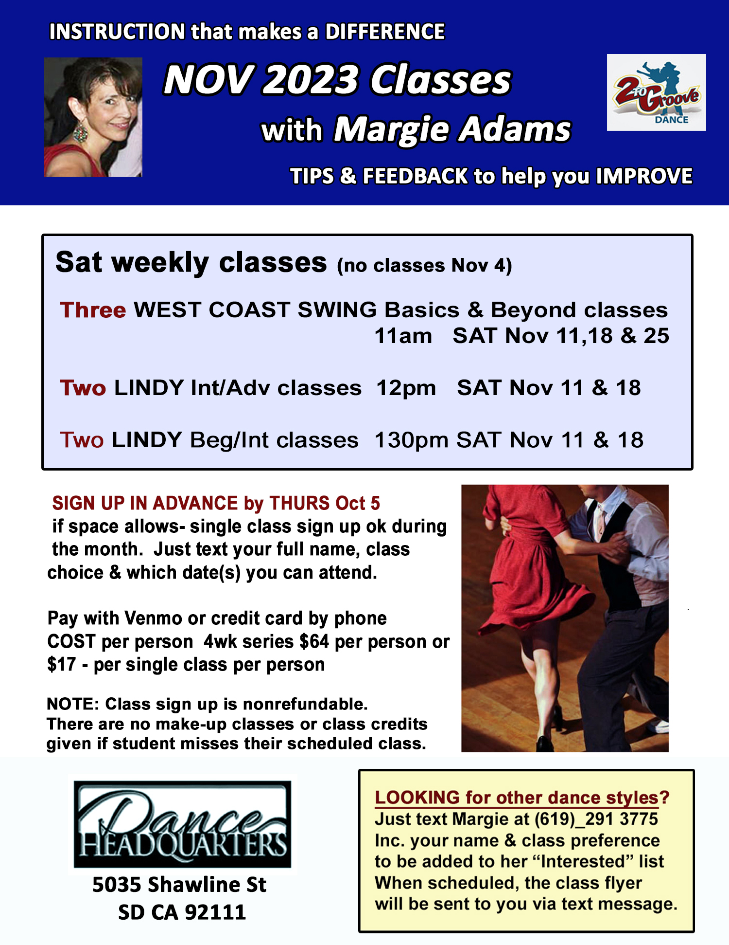Margie November classes Saturdays